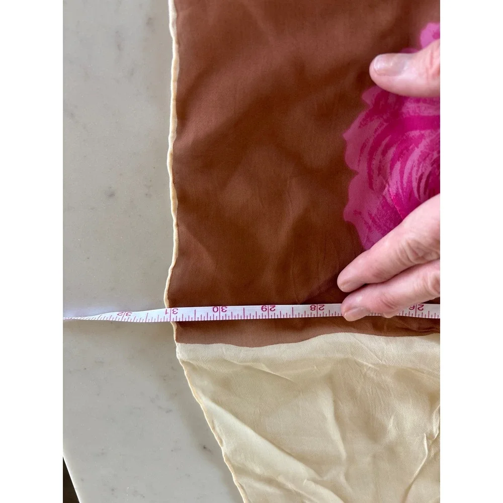 Vintage Glamour Sheer Scarf Japan Rayon Hand Rolled Floral Checkered Brown Pink